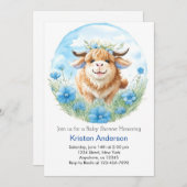 ハイランドカウブルーバッシュボーイベビーシャワー 招待状 (正面/裏面)