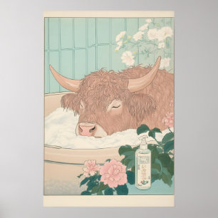 ハイランドカウプリント 浮世絵 日本風バスルームアート ポスター