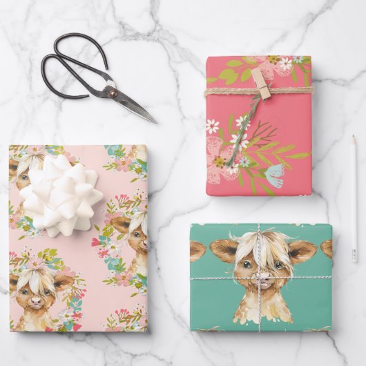 ハイランドカウベビーシャワーリース ラッピングペーパーシート (正面)