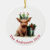 ハイランドカウホリークラウンフォトオーナメント（赤） セラミックオーナメント (正面)