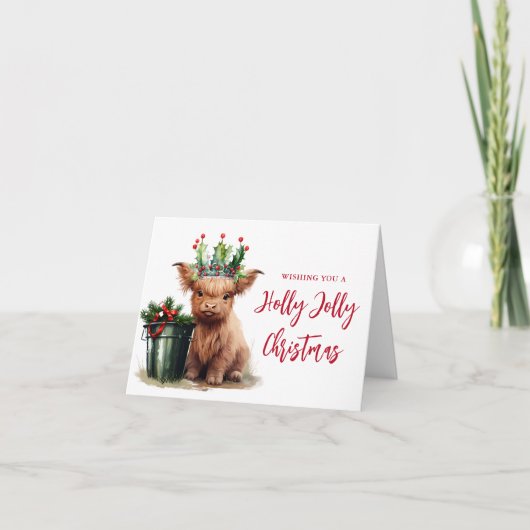 ハイランドカウホリージョリークリスマス折り畳みフォトカード カード (正面)