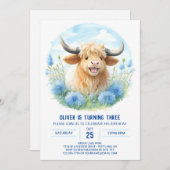 ハイランドカウボーイズワイルドフラワーピクニック誕生日 招待状 (正面/裏面)