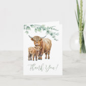 ハイランドカウボーホグリーンリーファーム動物の赤ちゃんシャワー サンキューカード (正面)