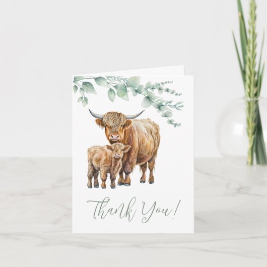 ハイランドカウボーホグリーンリーファーム動物の赤ちゃんシャワー サンキューカード (正面)