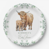 ハイランドカウボーホグリーンリーファーム動物の赤ちゃんシャワー ペーパープレート (正面)