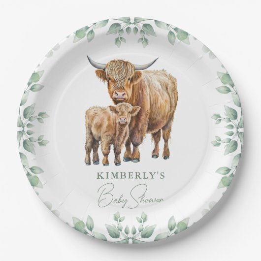 ハイランドカウボーホグリーンリーファーム動物の赤ちゃんシャワー ペーパープレート (正面)