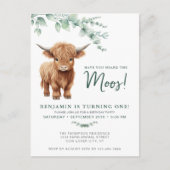 ハイランドカウボーホグリーンリーファーム動物1歳の誕生日 インビテーションポストカード (正面)