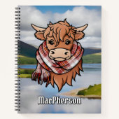 ハイランドカウマクファーソンレッドドレスタータンチェックスカーフ ノートブック (正面)