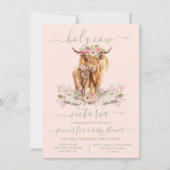 ハイランドカウママ&ベビーシャワーフローラピンク 招待状 (正面)