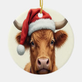 ハイランドカウメリークリスマスホリデー セラミックオーナメント (正面)