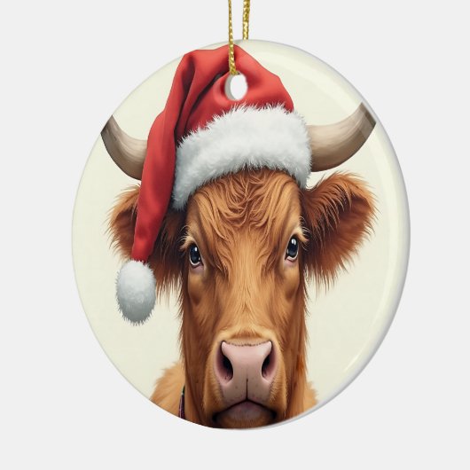 ハイランドカウメリークリスマスホリデー セラミックオーナメント (左)