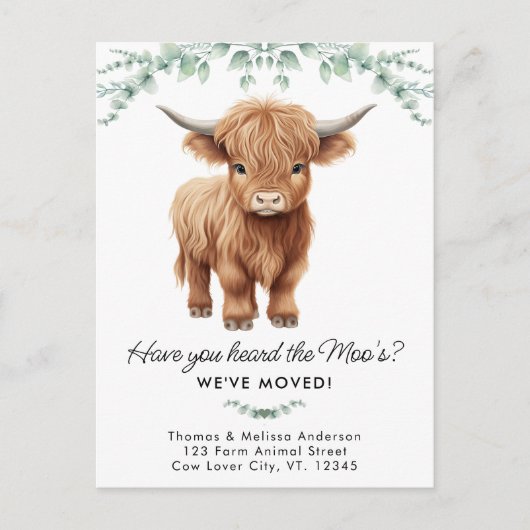 ハイランドカウユーカリプタスファーム新しいアドレス移動 案内ポストカード (正面)