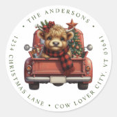 ハイランドカウレッドトラッククリスマス差出人住所 ラウンドシール (正面)