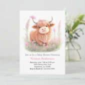 ハイランドカウワイルドフラワーウィムジー女の子の赤ちゃんシャワー 招待状 (スタンド正面)