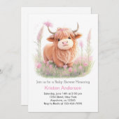 ハイランドカウワイルドフラワーウィムジー女の子の赤ちゃんシャワー 招待状 (正面/裏面)