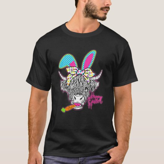 ハイランドカウ イースターバニー 牛 ガールズ イースター Tシャツ (正面)