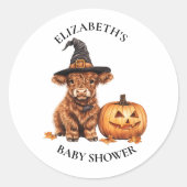 ハイランドカウ ハロウィン 水彩 ベビーシャワー ラウンドシール (正面)
