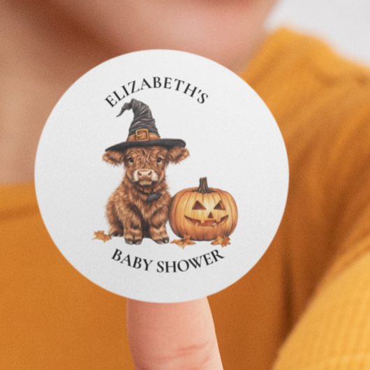 ハイランドカウ ハロウィン 水彩 ベビーシャワー ラウンドシール
