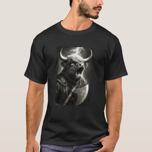 ハイランドカウ バイキング戦士 ファンタジー Tシャツ (正面)