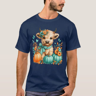ハイランドカウ パンプキン オレンジ 秋 蝶々 オートゥ Tシャツ