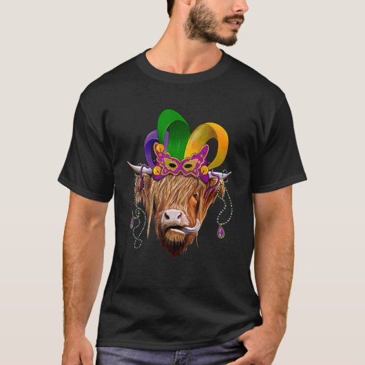 ハイランドカウ+ヒーファー+マルディグラ+道化師+帽子+ビーズ+1 Tシャツ (正面)