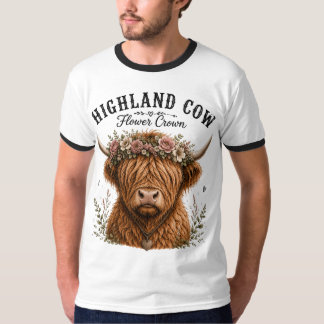 ハイランドカウ フラワー クラウン コテージコア グラフィック デザイン Tシャツ