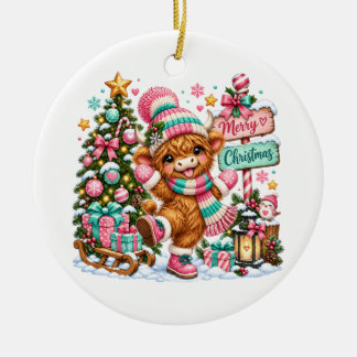 ハイランドカウ メリークリスマス セラミックオーナメント