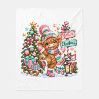 ハイランドカウ メリークリスマス フリースブランケット