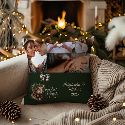 ハイランドカウ メリークリスマス ミセス＆ミスター 5枚の写真付き クッション