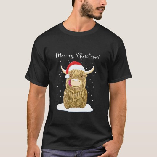 ハイランドカウ メリークリスマス 雪 Tシャツ (正面)