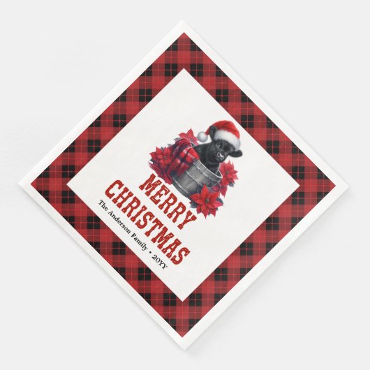 ハイランドカウ レッドブラックチェック クリスマス ナプキン (コーナー)