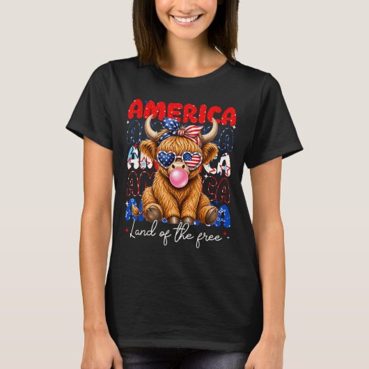 ハイランドカウ 愛国心 女性 Tシャツ (正面)