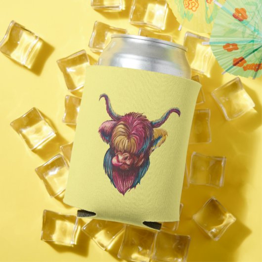 ハイランドカウ 楽しい虹色のヘッドデザイン 缶クーラー (インサイチュ 夏)