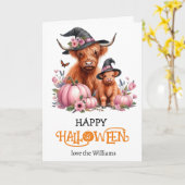 ハイランドカボチャのハロウィーンの挨拶 カード (黄色い花)