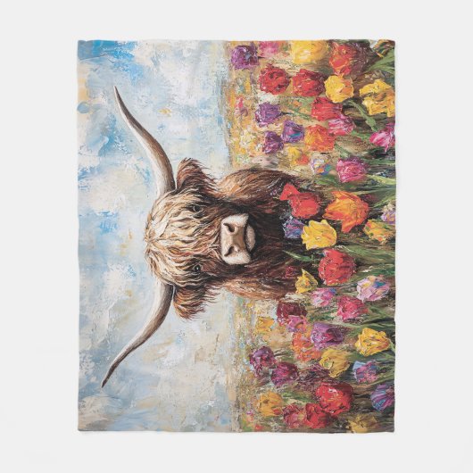 ハイランドカラフルカウチ絵を描ューリップ フリースブランケット (正面)