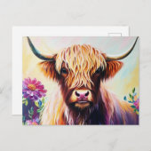ハイランドカラフル牛フローラアート ポストカード (正面/裏面)