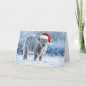 ハイランドカーフインザスノーハッピーホリデイズカワイイ カード (正面)
