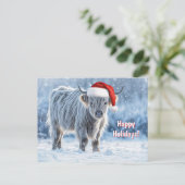 ハイランドカーフインザスノーハッピーホリデイズカワイイ シーズンポストカード (スタンド正面)
