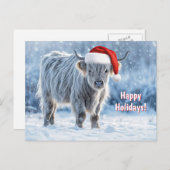 ハイランドカーフインザスノーハッピーホリデイズカワイイ シーズンポストカード (正面/裏面)