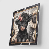 ハイランドカーフサンフラワーボウ スクエア壁時計 (傾斜)