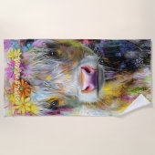 ハイランドカーフ鮮やかル色の花 ビーチタオル (正面)