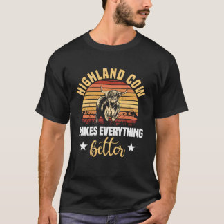 ハイランドキャトルレトロヴィンテージ農家繁殖用キャトル Tシャツ