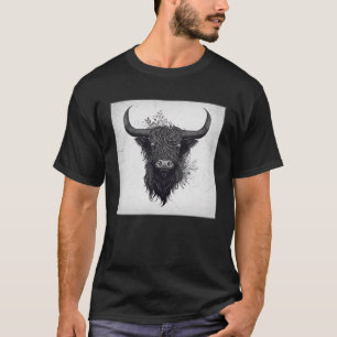 ハイランドクール牛イラストレーションブラックホルン女性私 Tシャツ