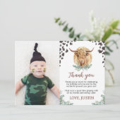 ハイランドコーの誕生日写真感謝カード サンキューカード (スタンド正面)