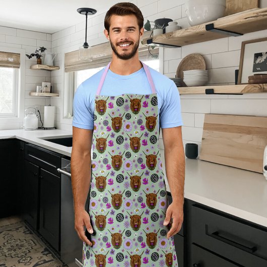 ハイランドスコティッシュカウパープルケルト結び目模様作品 エプロン