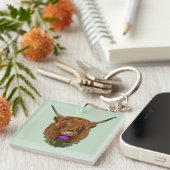 ハイランドスコティッシュカウパープルケルト結び目模様作品 キーホルダー (正面右)