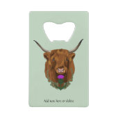 ハイランドスコティッシュカウパープルケルト結び目模様作品 クレジットカード栓抜き (正面)