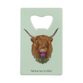 ハイランドスコティッシュカウパープルケルト結び目模様作品 クレジットカード栓抜き (裏面)