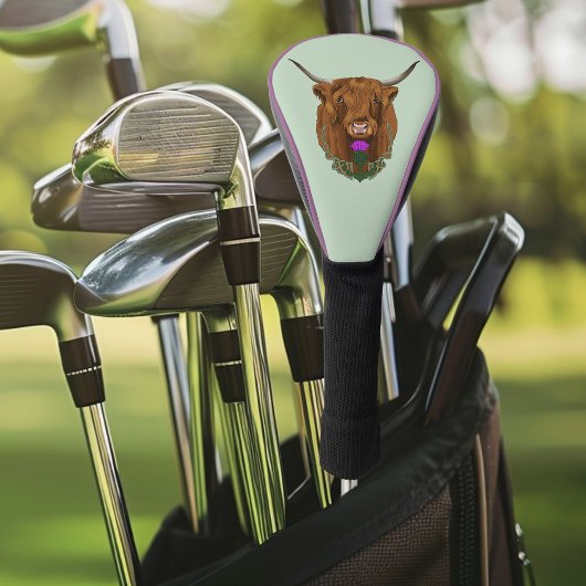 ハイランドスコティッシュカウパープルケルト結び目模様作品 ゴルフヘッドカバー
