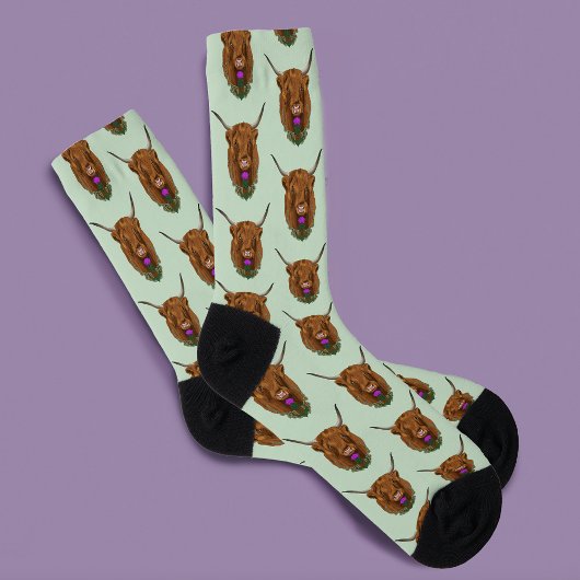 ハイランドスコティッシュカウパープルケルト結び目模様作品 ソックス